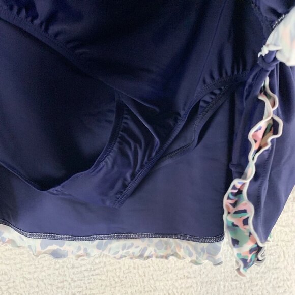 Island Escape Mariposa Swim Skirt Women's 18W Navy Blue Ruffle Hem Ruched Detail - Picture 7 of 9